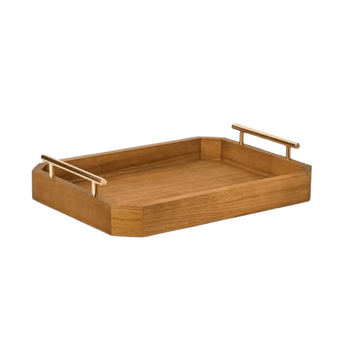 WOOD & ALUMINIUM SERVING TRAY (GOLD & NATURAL)